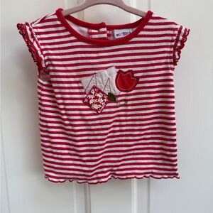 Okie Dokie 3T Red and White Striped Blouse with Ruffle Sleeves and Rose